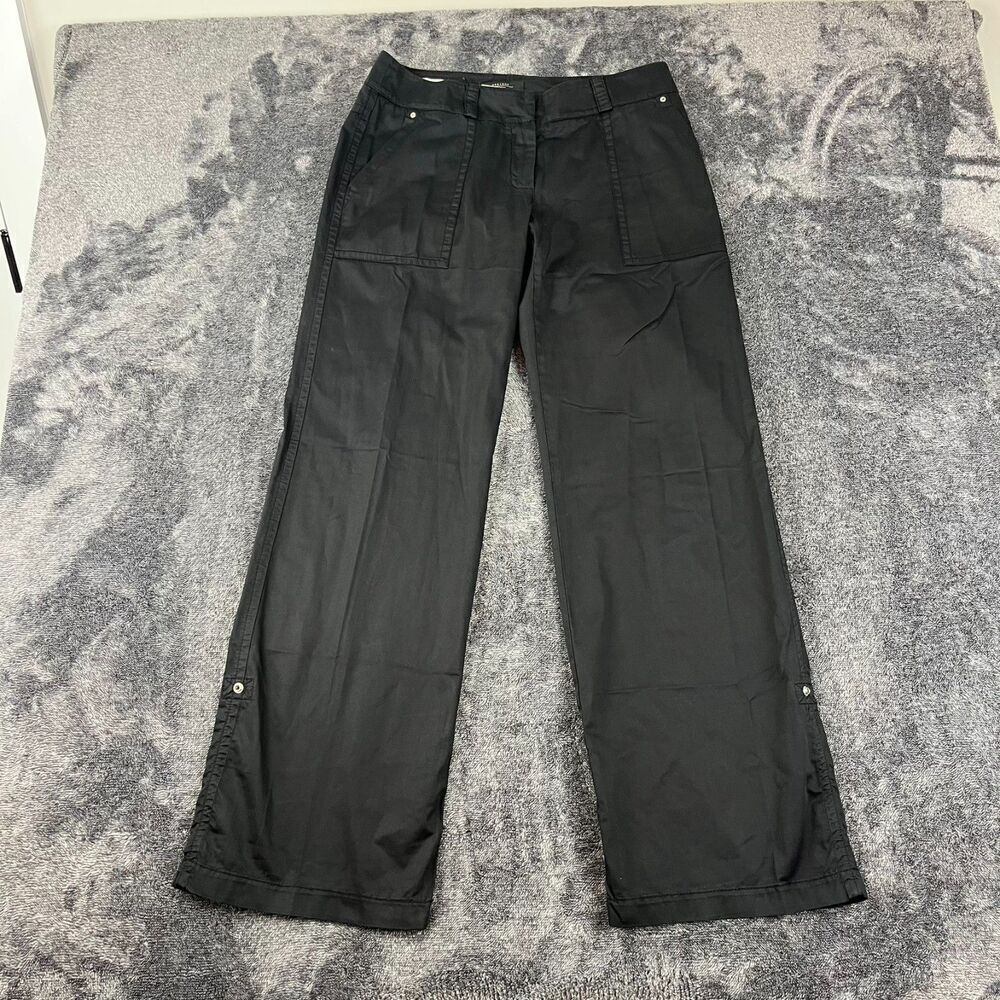 Max Mara Weekend Relaxed Front Wide Leg Flare Black Pants Women's 8